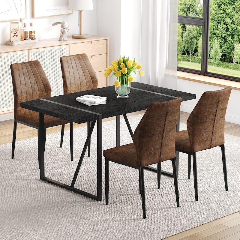 5-Piece/7-Piece Dining Table Set, Rectangular Table with Brown Dining Chairs, Stylish Dining Room Furniture for 4/6 People - Brown+Black - 5-Piece