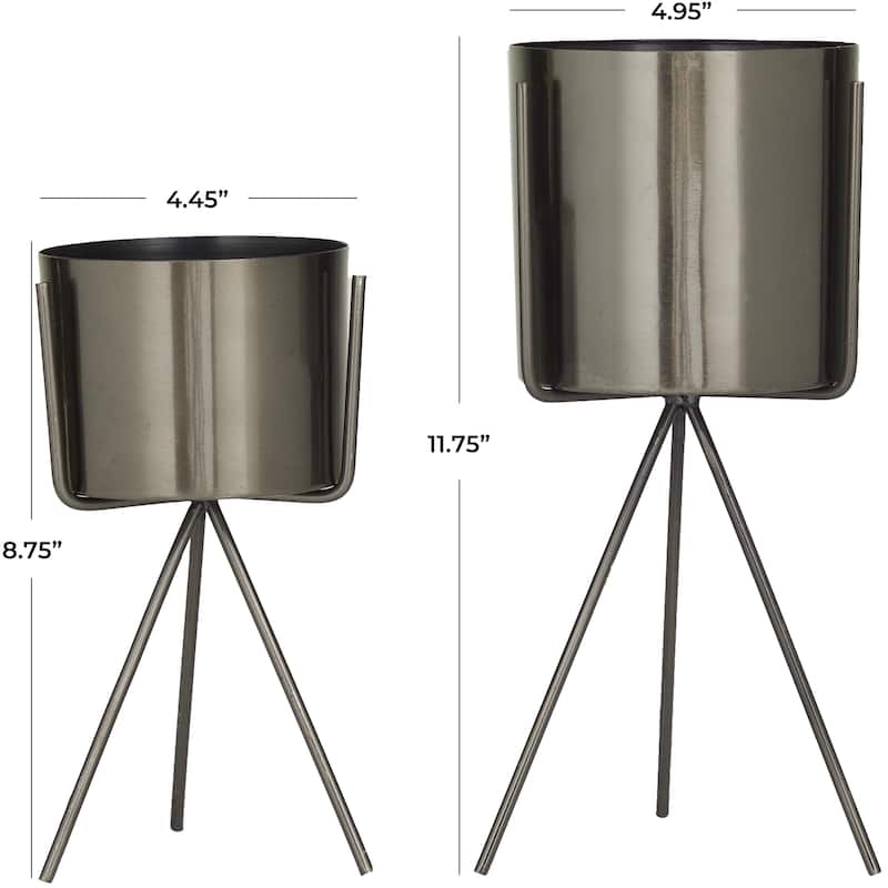 Metal Small Indoor Outdoor Planter with Removable Stand - Set of 2 Silver, Gold or Dark Gray - CosmoLiving by Cosmopolitan