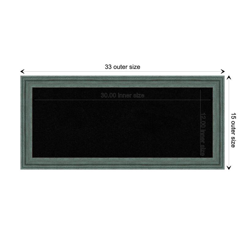 Upcycled Teal Grey Wood Framed Black Corkboard Bulletin Board - Board Size 30x12