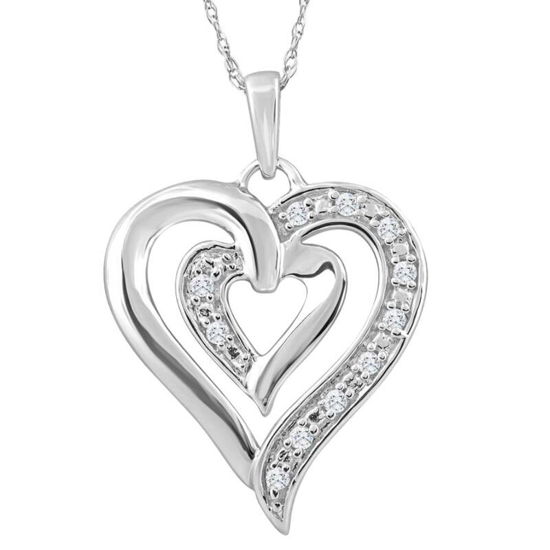 White Gold 1/10Ct TW Real Diamond Heart Pendant Necklace
