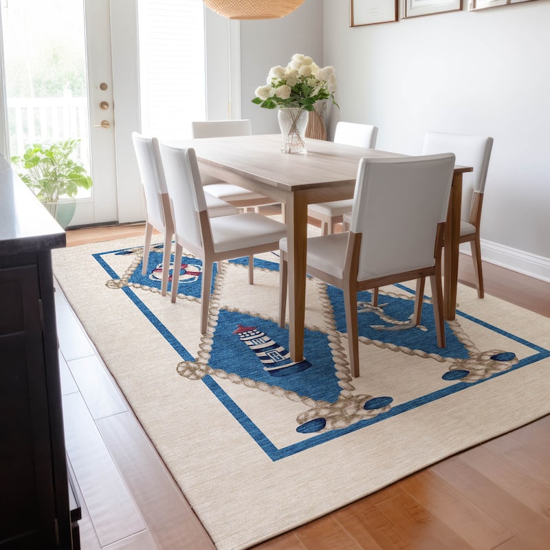 Premium Washable Super Soft Lighthouse Anchor Coastal Mayfield Rug