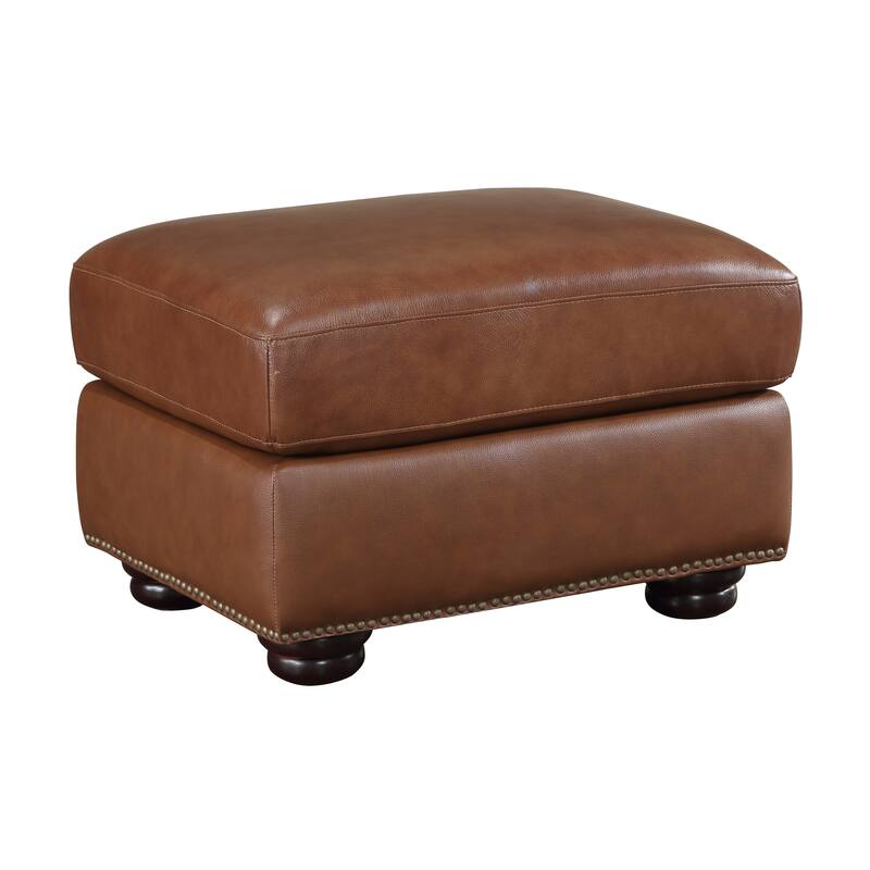 Fowler Leather Match Ottoman - Camel Brown