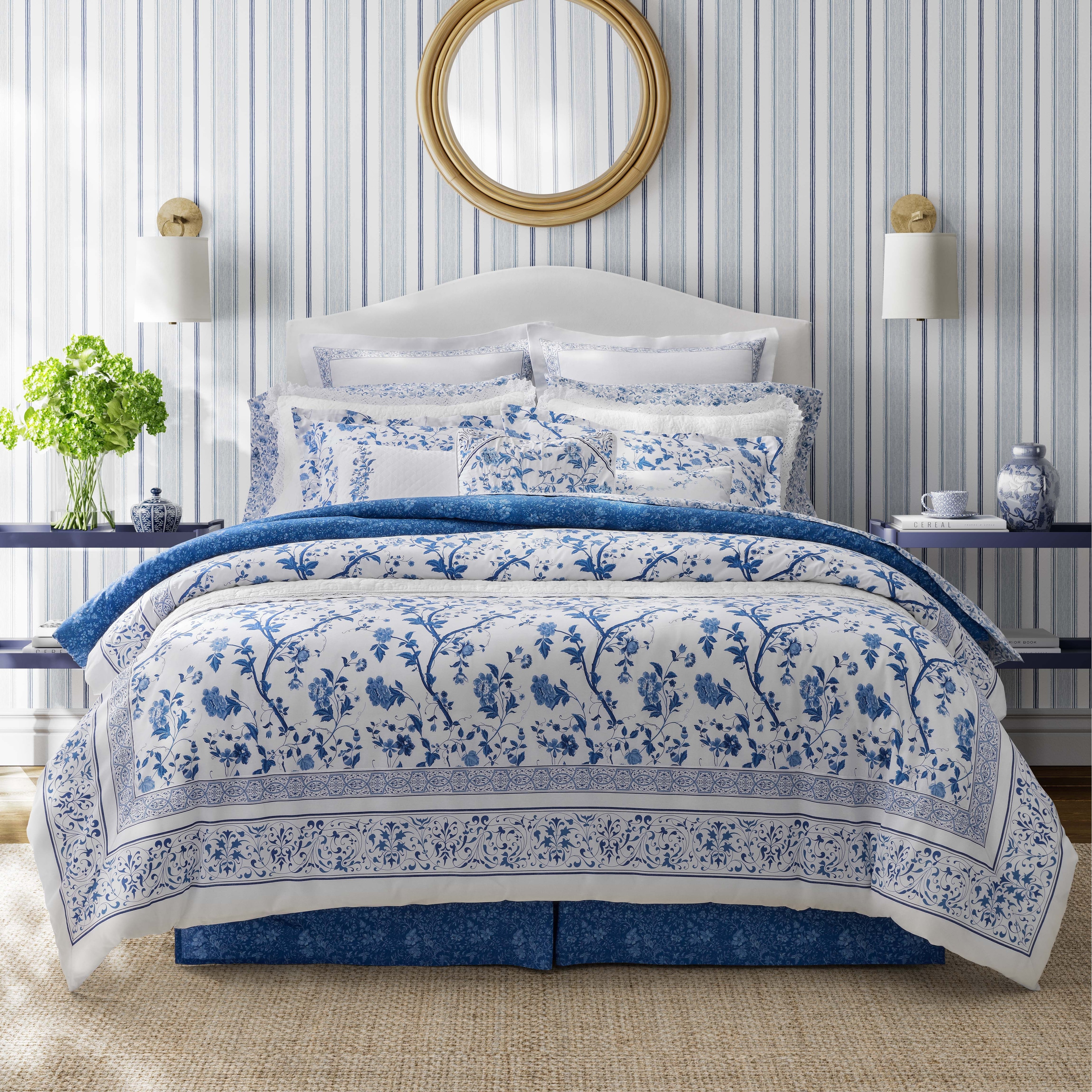 Laura Ashley Charlotte Cotton Reversible Blue Comforter Set