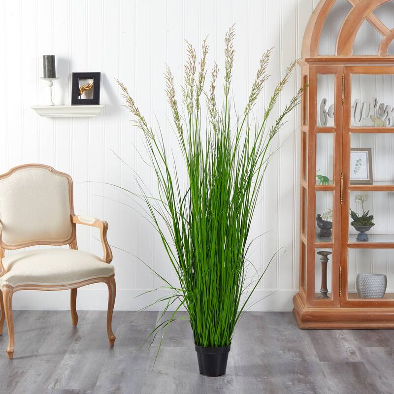 Artificial Plume Grass Plant 5.5Ft Indoor Decor, Lush Green Foliage Fountain Plant, Stylish Home Accent