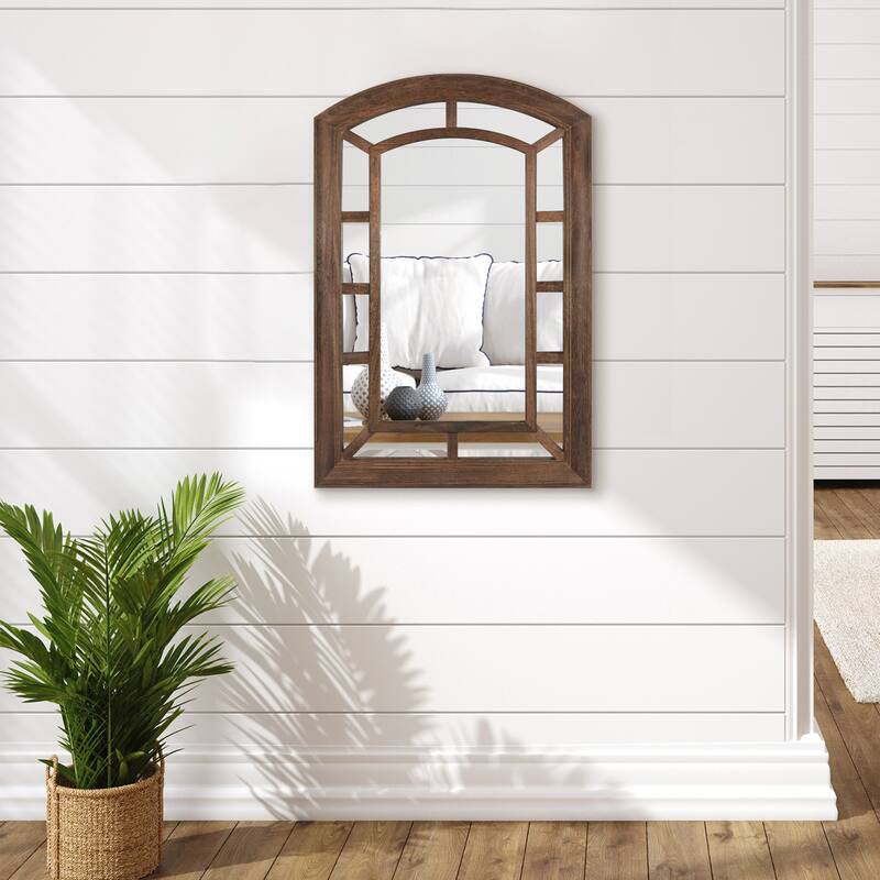 20x30 Farmhouse Wood Mirror in Burned Heavy Sycamore - Arched Wall Mirror for Bathroom, Living Room