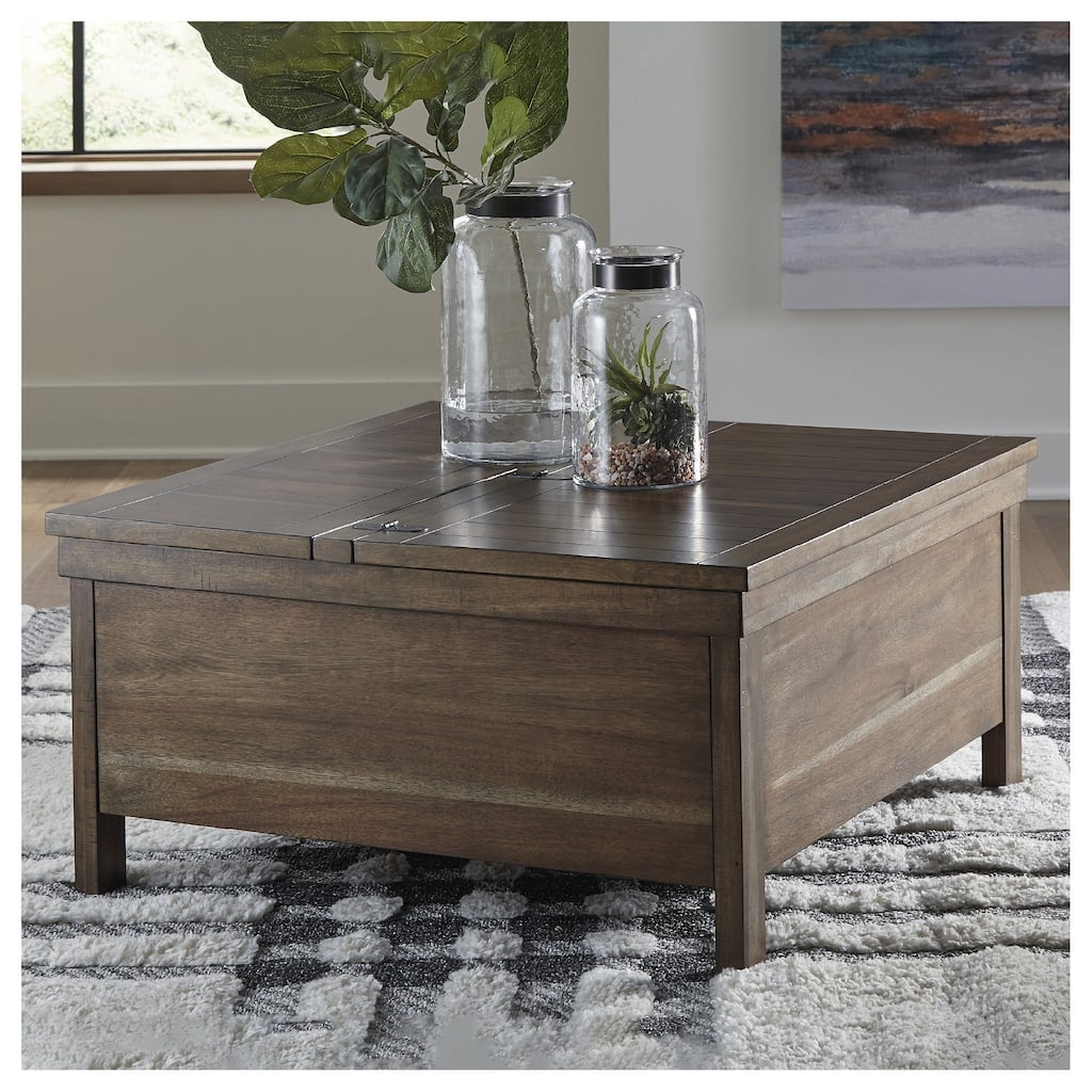 Signature Design by Ashley Moriville Brown Lift Top Cocktail Table - 36"W x 36"D x 18"H