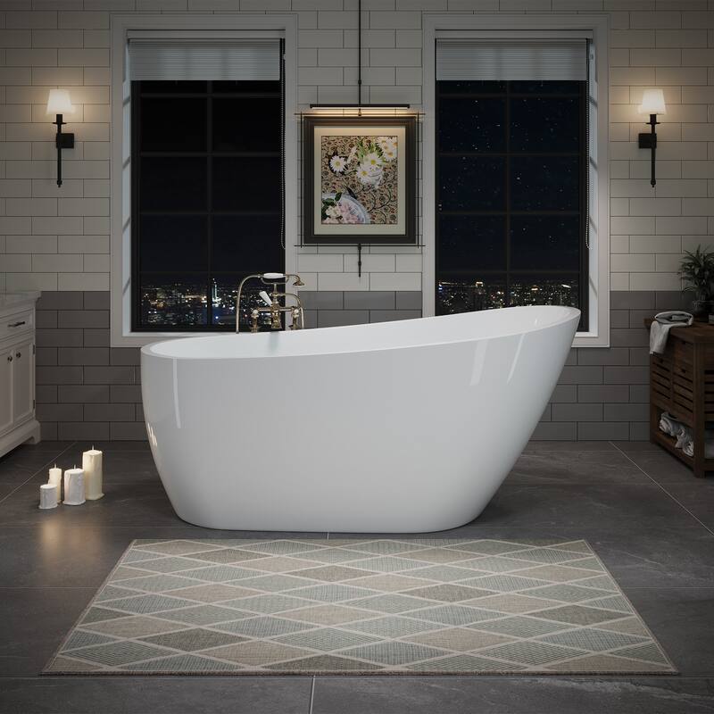 63" Glossy White Acrylic Freestanding Bathtub - Gloss White