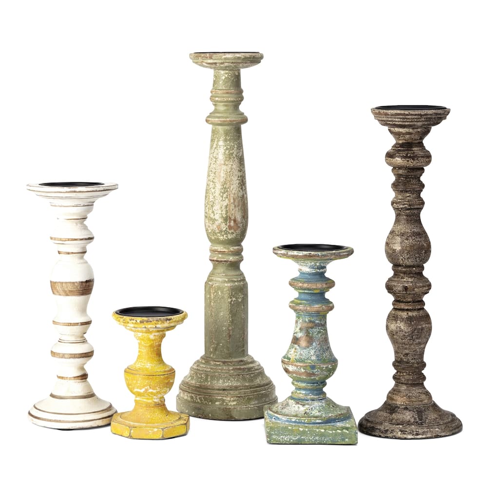 Weathered Style Wooden Candleholders - 19" - Multi-color - Set of 5