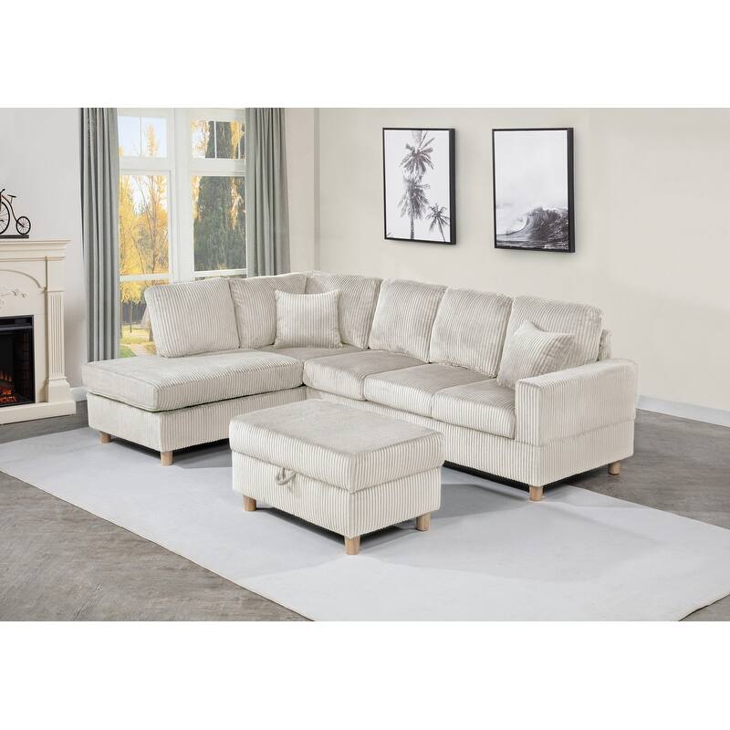 Best Quality Furniture 3-Piece Sectional - 7'9" x 10'6" - Beige w/Ottoman - 3 Piece