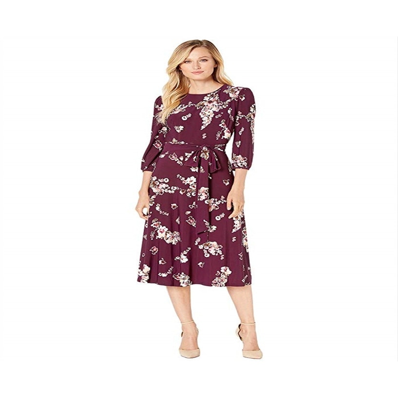 Ralph Lauren Women's Passion Plum & Blush Floral Peasant Sleeve Midi Dress  Purple Size 0 - Bed Bath & Beyond - 40583398
