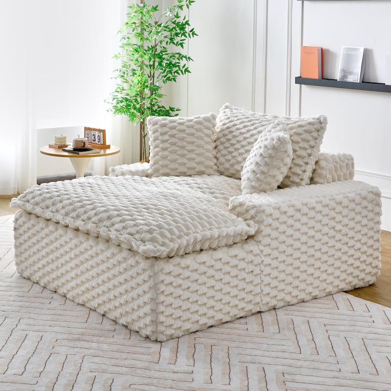 Versatile Chaise Lounge Couch Floor Standing Sofa Chair Turtle Fleece Single Accent Chiar with Pillows and Streamlined Armrests