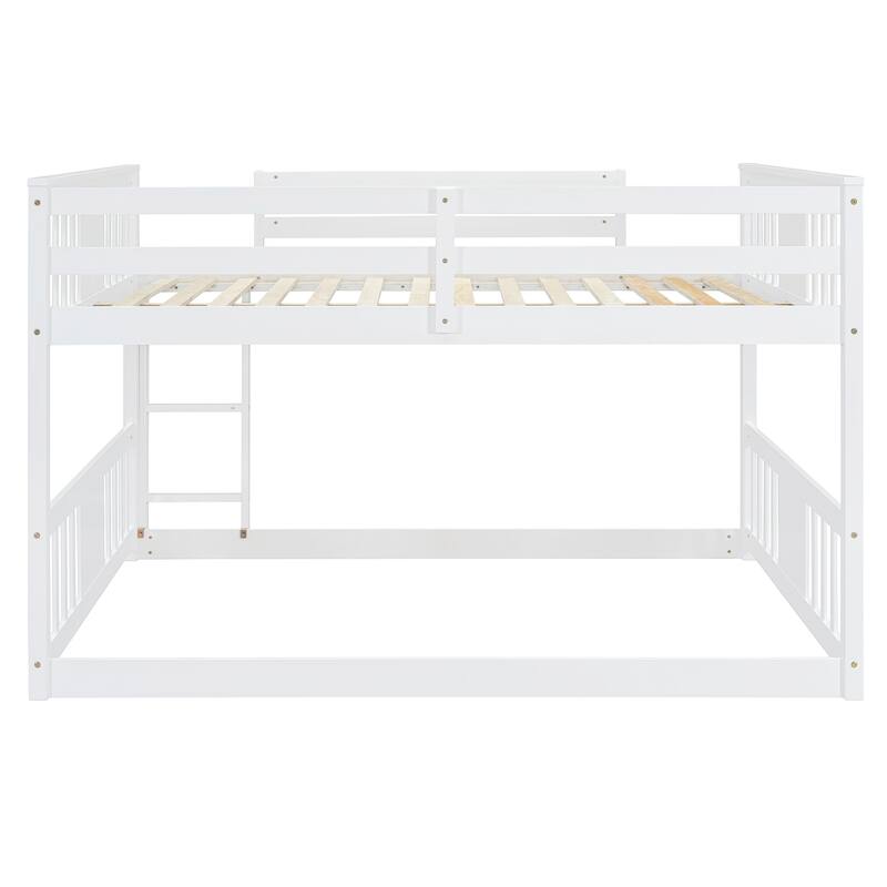 White Full Over Full Bunk Bed with Ladder, Space-Saving Design, Sturdy Pine Frame