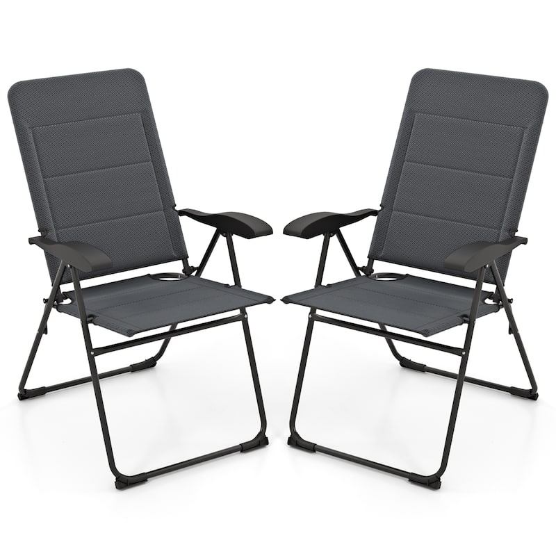 Gymax 2PCS Patio Folding Chairs Back Adjustable Reclining Padded - Grey