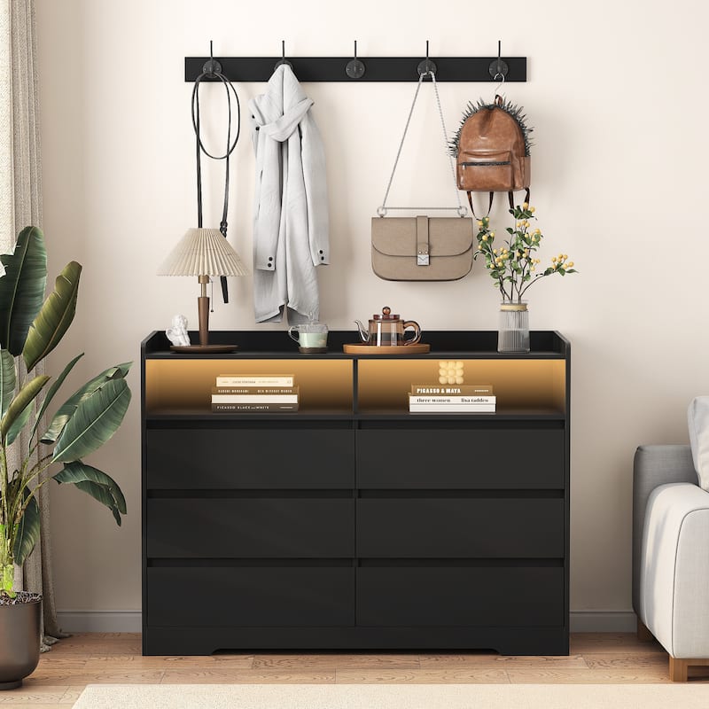 6-Drawer Double Dresser with LED Lights Chest of Drawers