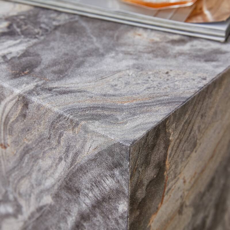 GDFStudio Thalassine Wood Coffee Table with Sleek Marble-Textured