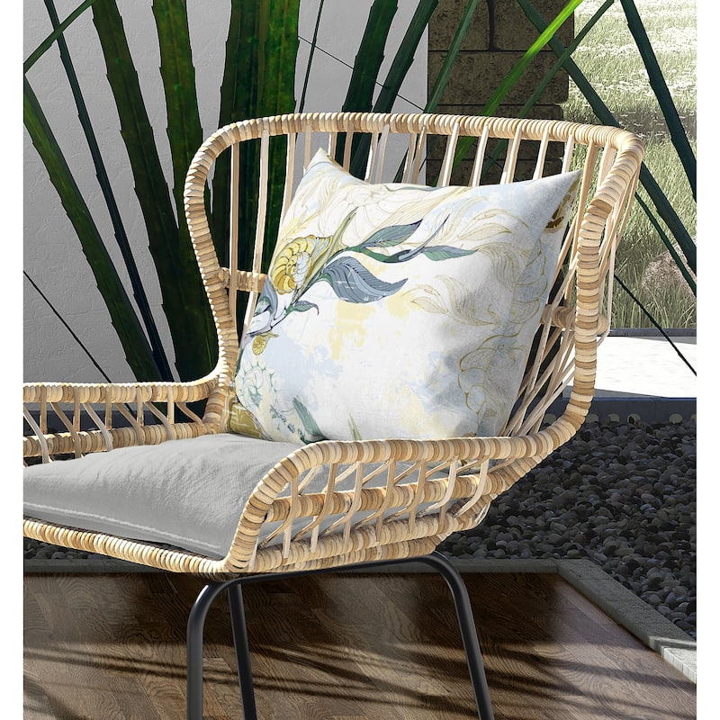 Leaf Lurker Indoor/Outdoor Reversible Throw Pillow Yellow and Blue