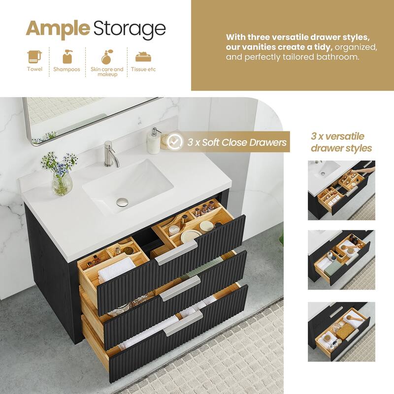 Santarem Single Vanity with Pure White Quartz Stone Top without Mirror