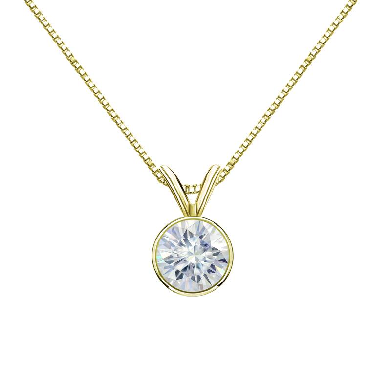Auriya 14k Gold 1/2ct TW Round Bezel Set Moissanite Necklace Solitaire - 5 mm - 5 mm - Yellow