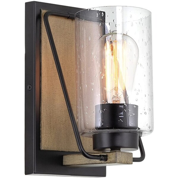 Industrial Rust Wall Sconce Black Cylinder Wood Wall Lamp With Seeded Glass On Sale Bed Bath Beyond 35458037