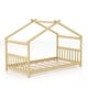 preview thumbnail 1 of 17, Twin House Bed Frame for Kids with Roof Design and Wood Slat Support Natural