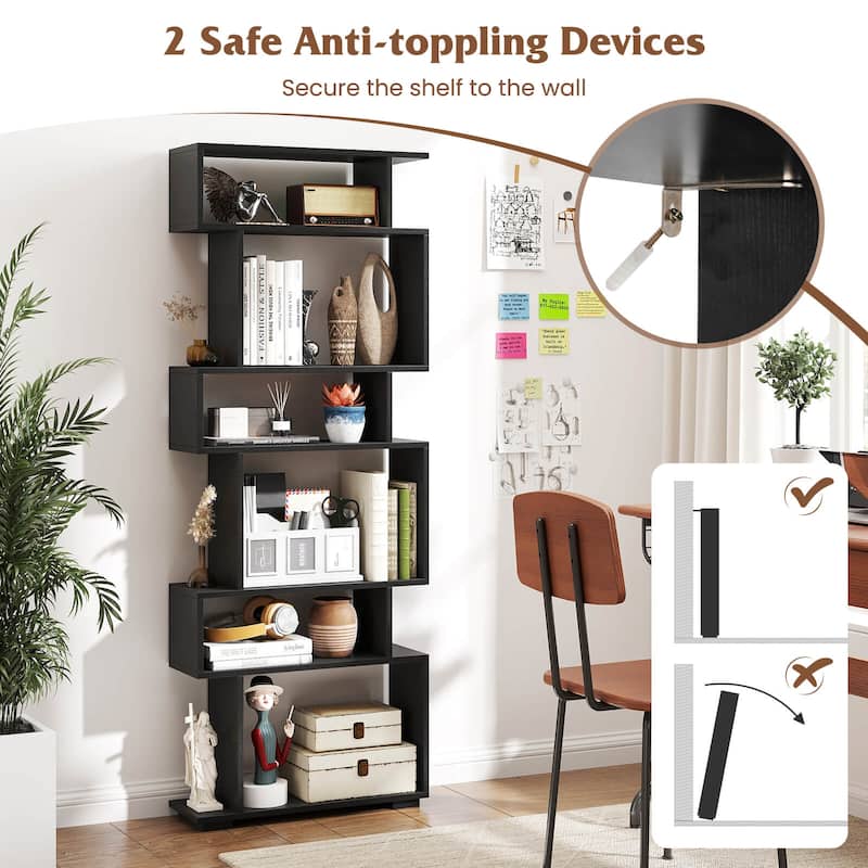Costway 2 PCS Bookcase 6-Tier Bookshelf with Anti-Tipping Kit - See Details