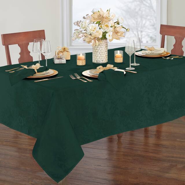 Porch & Den Prahl Jacquard Poinsettia Tablecloth - 60x84 Oblong - Green