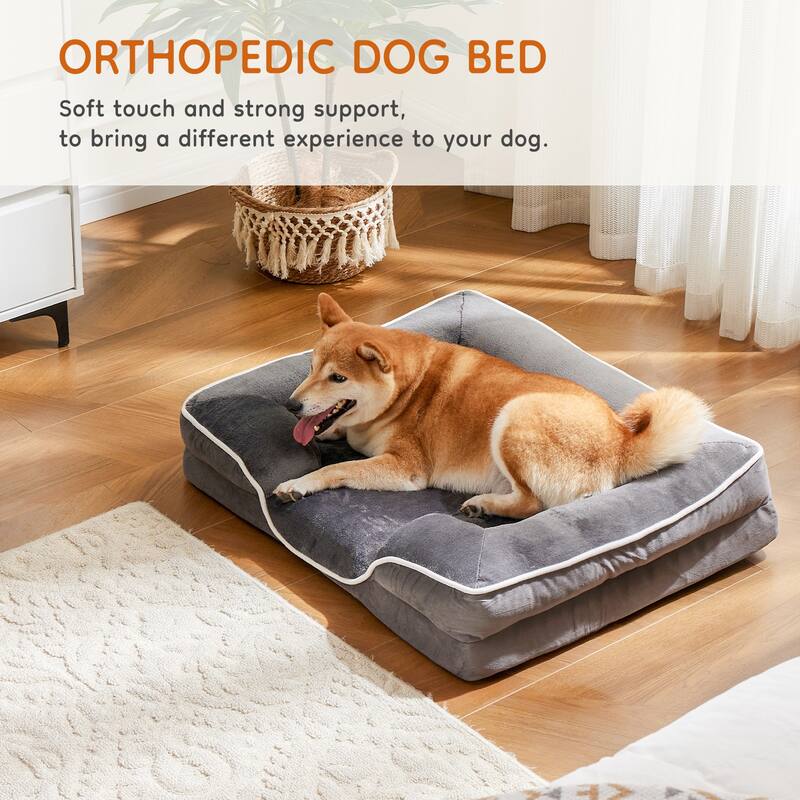 Dog Bed with Memory Foam, Waterproof Pet Sofa Bed with Removable Washable Cover