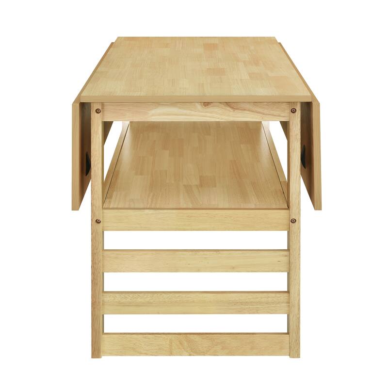 Extendable Wood Dining Table and Chairs Set Mid-Century Modern Dining Table and Chairs Set with 2 Drop Leaves and Storage Shelf