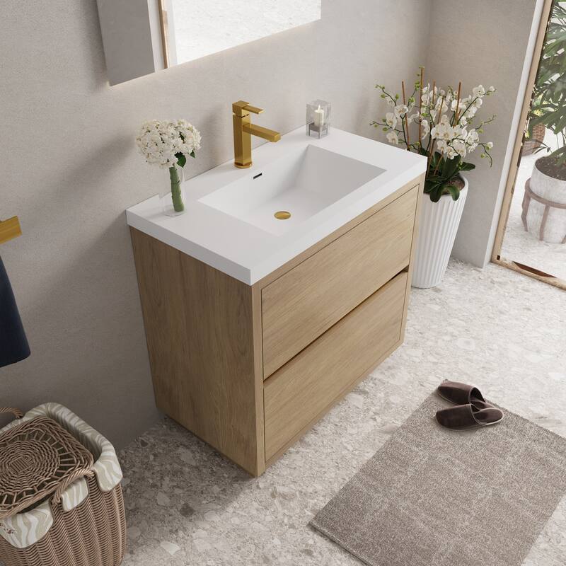 Freestanding Bathroom Vanity with White Stone Resin Top