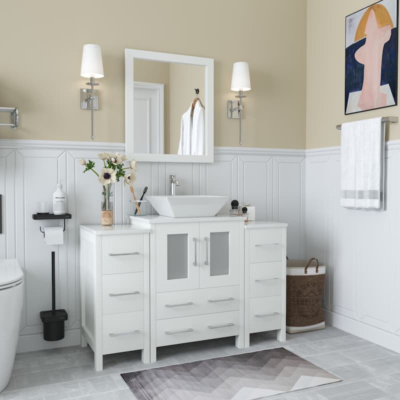 Vanity Art 48" Single Sink Bathroom Vanity Set with Engineered Marble Top and Free Mirror - 48 W X 18.5 D X 31.1 H