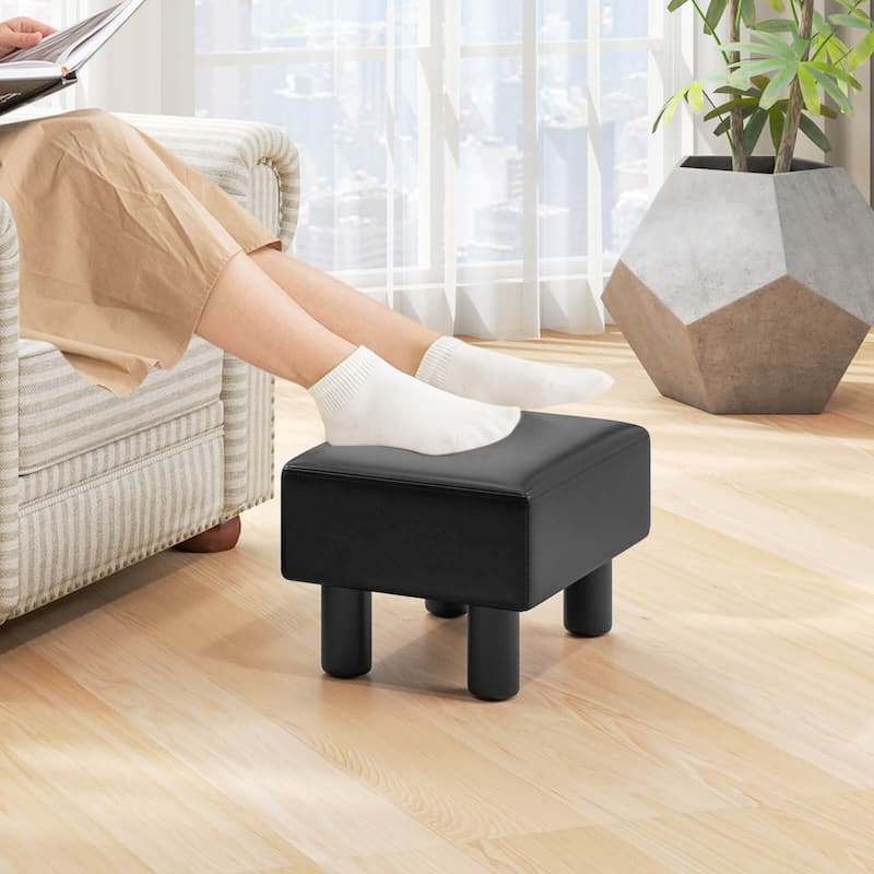 Costway Small Ottoman Footrest PU Leather Footstool Rectangular Seat
