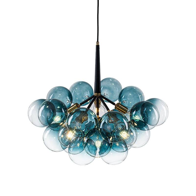 Glam Art Deco Cluster Glass Globe Blue Bubble Chandelier