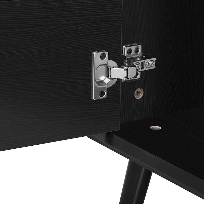 Roomfitters 70 Inch Mid Century Modern TV Stand for 80 Inch TV, Rattan Door Console with 2 Drawers and Open Shelf, Black