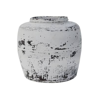 Artissance Vintage Round Pot with White Paint, 9.5 Inch Depth, Off White (Size & Finish Vary)