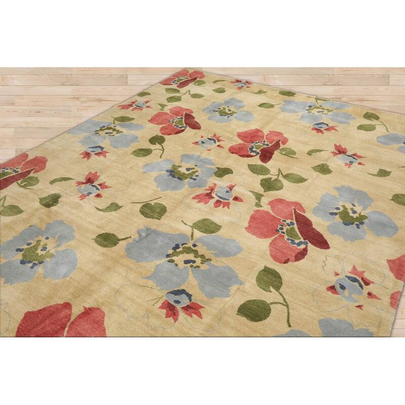 Hand Knotted Pistacchio Tibetan Wool Transitional Oriental Area Rug - 7' 11'' x 10' 3''