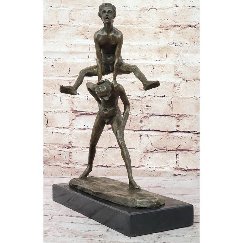 Kids Children Playing Leapfrog Bronze Statue Sculpture Figure Miniature 15.5 Inches X 11.5 Inches