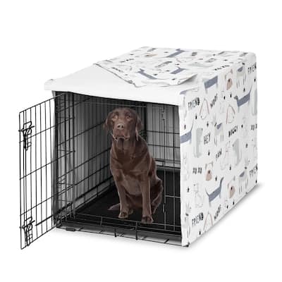 Sweet Jojo Designs Cartoon Puppy Print Dog Crate Kennel Cover 42in. Grey Taupe Blue White Modern Bulldog Wiener Doggy Paw Print