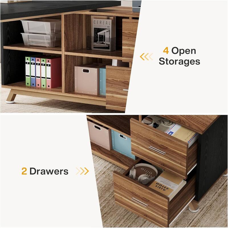 L-Shaped Desk with 55-Inch Cabinet