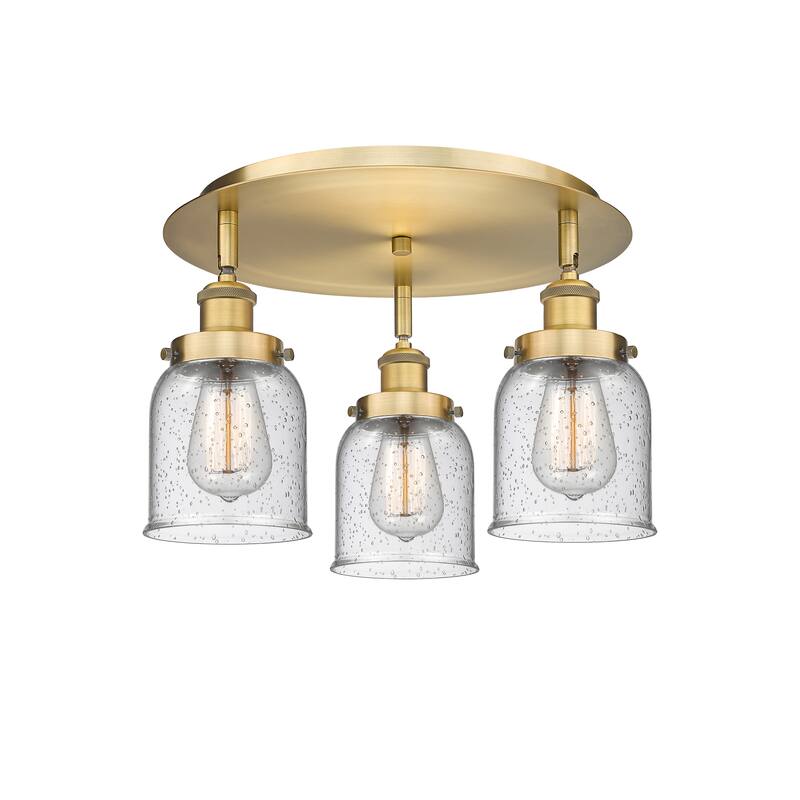 Innovations Lighting Bell - 3 Light 17" Flush Mount - Brushed Brass/Seedy