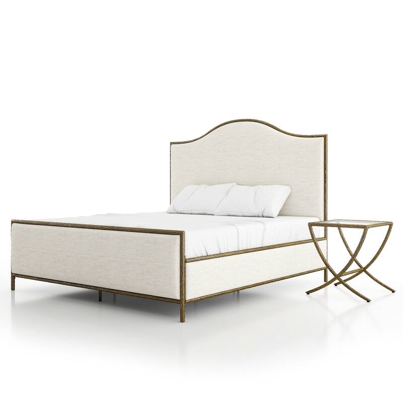 247 Shop At Home Lalia Modern 2-Piece Upholstered Hammered Metal Camelback Bedroom Set with Nightstand