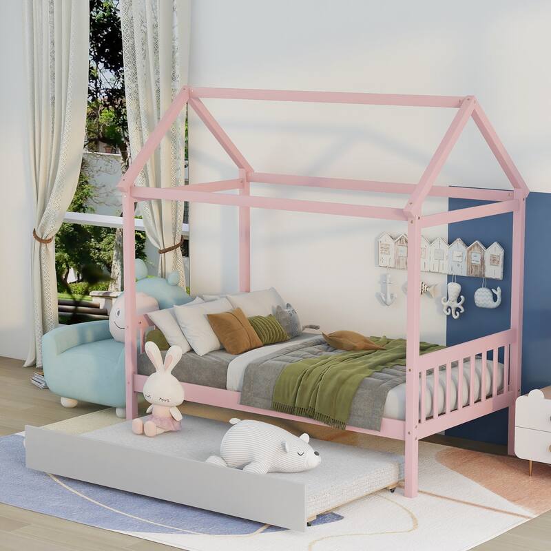 Twin Pine House Bed with Functional Trundle for Guests