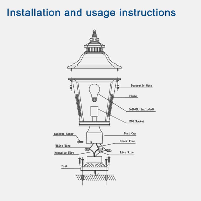 Single Pack Outdoor Post Lantern Light - Classic Black Metal and Clear Glass Pillar Lamp (Light Bulb Not Included)