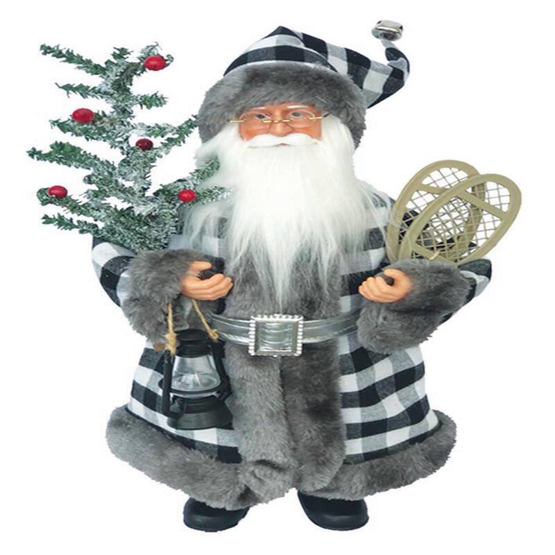 15" White & Black Plaid Claus