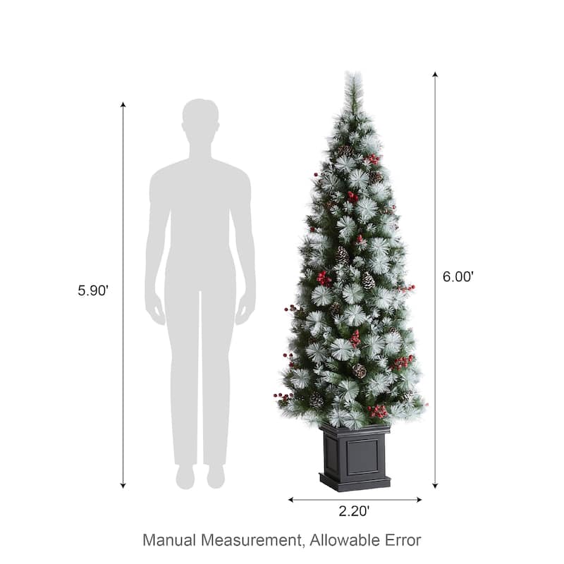Glitzhome 4ft/5ft/6ft Pre-Lit Pine Artificial Christmas Porch Tree with Warm White Lights
