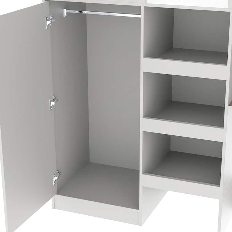 Wood Full Size Loft Bed with Built-in Wardrobe, Desk, Storage Shelves and Drawers, Grey