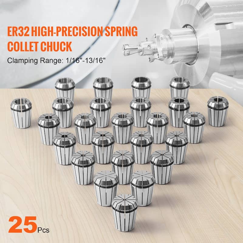 25 pcs ER32 Collet Set, 1/16''-13/16'', ER32 Spring Collet Chuck Set, 0.0006"/15 μm TIR Lathe Chuck Tool