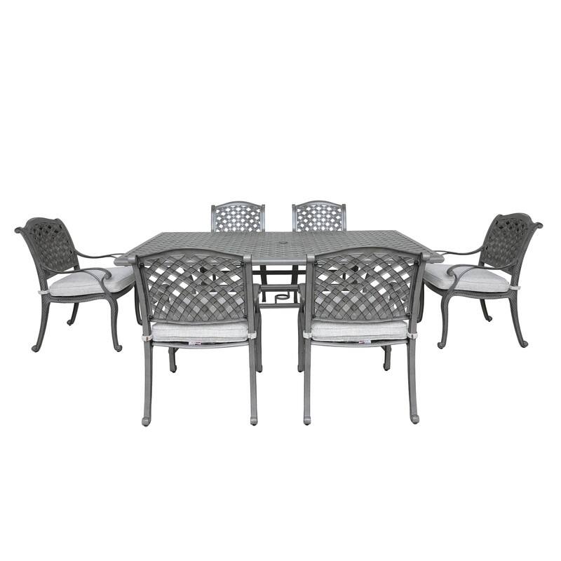 Ventura Cast Aluminum 7 Piece Rectangular Dining Set with 6 Arm Chairs
