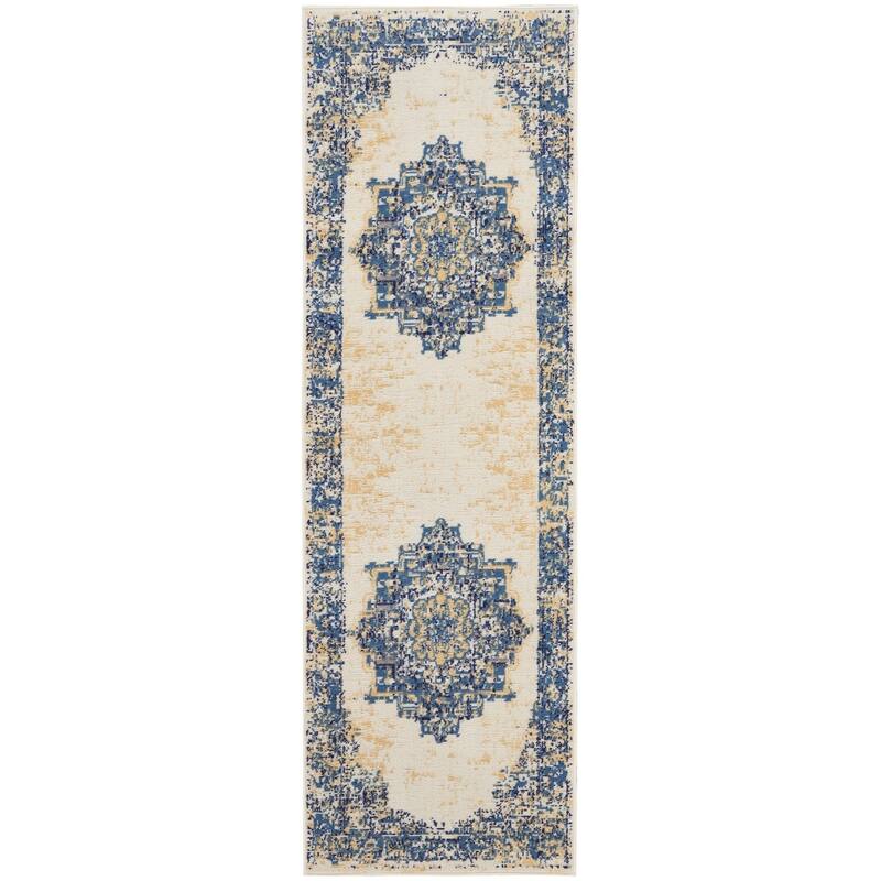 Nourison Grafix Distressed Vintage Medallion Area Rug - 2' x 6' - White