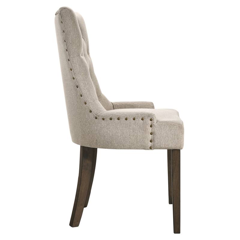 Beige and Weathered Oak Tufted Back Parson Chairs (Set of 2) - Beige