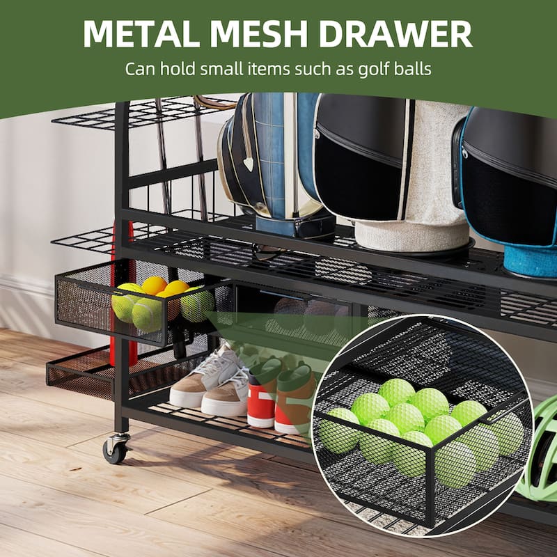 Moasis 5 Golf Bag Organizer for Garage,Golf Bag Stand Holder with Wheels